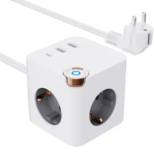 Hot Selling Power Cube Extension Socket with 3 EU Outlets 2 USB 1 Type C And Master Control UV Bright Button Switch Power Strip