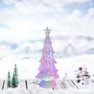 Árvore de Natal de cristal LED para árvore de Natal, globo de neve, luz acrílica para mudança de cor, árvore de Natal com glitter e brilho