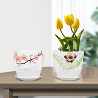 Lot de 3 pots de fleurs en céramique avec support, style luxe léger, cadeau de mariage ou de déménagement, ensemble de jardin nordique avec trou de drainage et auto-arrosage