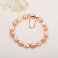 Bracelet en perles d'eau douce baroques en gros, avec fermoir magnétique en fil de cuivre plaqué or, bijoux faits à la main, blanc, rose, violet