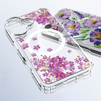 Coque de téléphone transparente antichoc en PC rigide avec motif floral magnétique, papillon et cœur attrayant pour iPhone 16 Pro Max 18 Plus 17