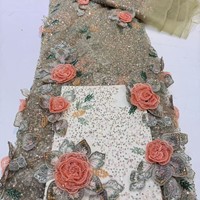 Tissu en maille tricotée brodé de perles et de sequins, dentelle pour robe de mariée, 100% polyester, pour la confection de textiles de maison, sacs, chaussures, jouets, pour filles