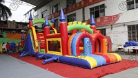 Château gonflable à obstacles avec arc, toboggan sec, mur d'escalade, jeu de carnaval, jouets éducatifs gonflables, visage souriant
