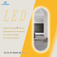 Miroir LED ovale esthétique anti-buée rétroéclairé pour salle de bain avec capteur tactile, miroir de maquillage mural intelligent pour salon et maison