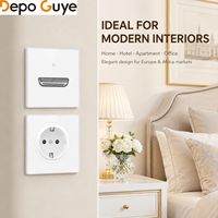 Panel Saklar Dinding Kaca Temper Putih DepoGuye, Soket Eropa Retro, Saklar Lampu Toggle LED, USB-C/USB-A, IP20, 16A, 250V, EU/UK