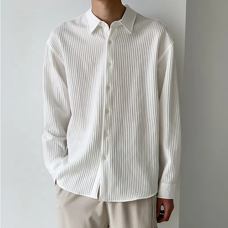 2021 spring and summer long-sleeved shirt for men loose casual men shirt for Korean fashion pleated shirts