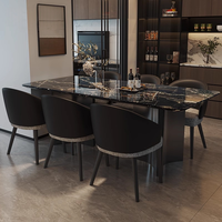 Mesa de Comedor, Estilo Italiano de Lujo Ligero con Cubierta de Mármol, Opción de Personalización, Juego de Comedor Rectangular Minimalista con Sillas Modernas