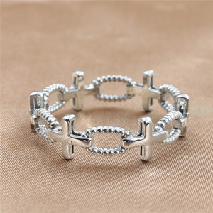European Style <b>Titanium</b> Steel Cross <b>Ring</b> Silver Women's Fashion Jewelry Gift 240101 - Product Image 1