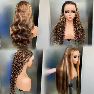 Grosir Brasil Murni 100% rambut manusia remy Virgin asli P4/27 tubuh lurus gelombang 13x4 wig frontal renda transparan
