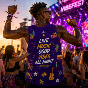 Camiseta sin mangas personalizada para festivales de música, eventos de música en vivo, con estampado por sublimación completa, para conciertos y fiestas - Product Image 2
