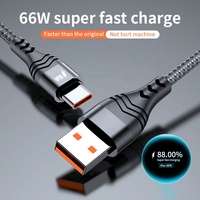 Kabel Data pengisi daya USB tipe-c 6A 66W, kabel pengisian daya Super cepat, kabel USB c untuk ponsel Samsung Xiaomi Android, nilon Foil FMC
