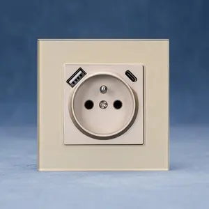 Professional glass panel French socket with type usb A+C outlet 16A 250V multiple plug and socket with usb port