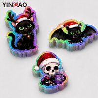 Autocollant de Noël personnalisé effrayant, autocollant cadeau holographique, autocollant en vinyle arc-en-ciel imperméable, autocollants découpés à la forme de crâne fantôme mignon et effrayant Kawaii