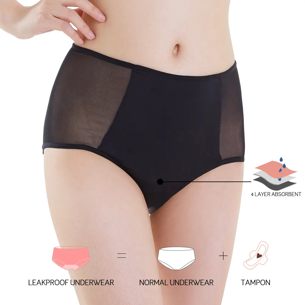 Lynmiss High Waist Menstrual Panties Underwear Culottes Menstruelles Sexy Menstrual Period Underwear with a Chic Mesh Upgrade