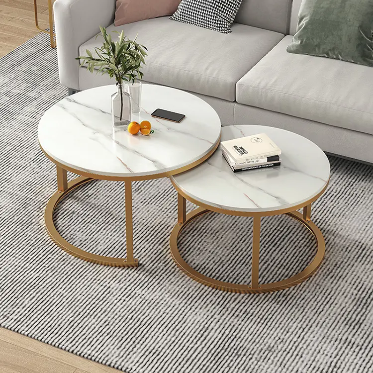 Amazon und Ebay Hot Sale Wohnzimmer Sofa Möbel Luxus Marmorplatte Kaffee Mdf Holz Side Nest Set von 2 Nesting Couch tisch