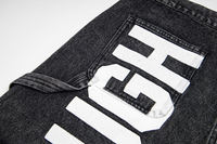 Shorts en jean coupe bootcut taille mi-haute pour homme, style streetwear, avec imprimé lettres de style américain