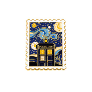 Starry Night Stamp Enamel Pins Kustom Bros Seni Van Gogh Lencana Logam Lukisan Minyak Enamel-Pin - Product Image 1