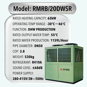 Chauffe-eau domestique à pompe à chaleur 20DWSR/62kW EVI basse température -30°C ° Chauffe-eau sanitaire triphasé 380V haute performance pour hôtels, hôpitaux et usines en climat froid - Product Image 1