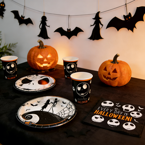 DAMAI Hallowmas Party Decoration Dark Style Horror Skull with Bats Plate <b>Disposable</b> <b>Tableware</b> Paper Shell Plates Cups Napkins - Product Image 1