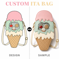 Tas Selempang Bentuk Cone Es Krim Custom dengan Pinggiran Bergelombang, Jendela Bundar, Tali Krem, Gesper yang Dapat Disesuaikan