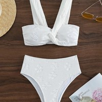 Nouvel ensemble bikini 2 pièces sexy dos nu en mousseline de soie couleur unie pour femme, séchage rapide, collection été 2026
