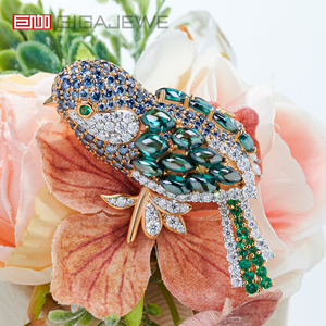 GIGAJEWE Total 8.8ct Bros Burung Moissanite Multi-Warna Hijau Biru Putih Batu Permata Pin Hiasan Kerah Berlapis Emas 18K Perak S925 - Product Image 3