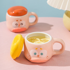 Ceramic Mug With Lid Cartoon Design Cute Coffee <b>Cup</b> For Gift <b>Set</b> Two Piece - Product Image 1