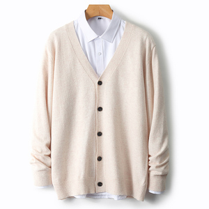 Logo personnalisé d'usine automne et hiver 100% <span class=keywords><strong>laine</strong></span> respirant chaud Style Simple hommes col en v <span class=keywords><strong>cardigan</strong></span> à un bouton - Product Image 1