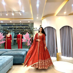 Conjunto de Salwar Kameez Anarkali para Mujer, Bordado, con Dupatta Larga, Traje Tradicional Indio Pakistaní para Bodas y Fiestas - Product Image 1