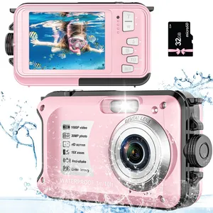 กล้องวิดีโอ16X FHD กันน้ำสำหรับกลางแจ้งกล้องดิจิตอลหน้าจอคู่ขนาด2.7นิ้ว