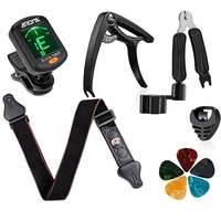 Kit d'accessoires de guitare en silicone 10 pièces – Comprend un capo, un accordeur, un enrouleur de cordes et des sangles