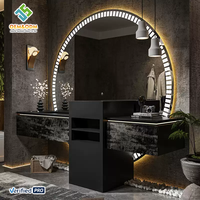 Meuble sous-vasque de salle de bain en bois massif moderne OEM avec égouttoir en cuivre, lavabo mural en céramique et robinet d'évier miroir