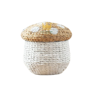 Panier de rangement pour bébé en jacinthe d'eau de haute qualité, en forme de champignon, écologique, avec couvercle, design minimaliste pour le rangement de la chambre d'enfant - Product Image 2