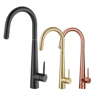 Ouro escovado Torneira Da Cozinha Único Buraco Puxe Para Fora Bico Cozinha Sink Mixer Tap Stream Pulverizador Cabeça rosa ouro/Preto Mixer Tap