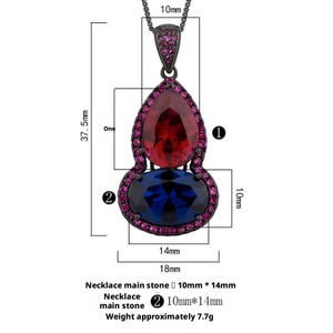 Collier de haute qualité pour femme, pendentif gourde imitation rubis 10*14mm, en cuivre écologique plaqué or noir, inaltérable - Product Image 2