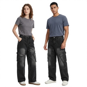 Cargo Pants Denim <b>High</b> <b>Waist</b> Loose Fit Stonewashed Zipper Pockets Casual Autumn Style Unisex Streetwear <b>Jeans</b> - Product Image 1