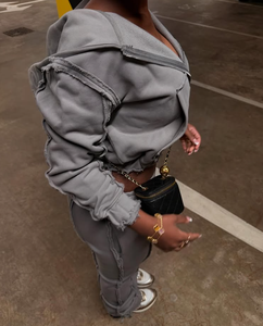Custom 2024 Latest Acid Wash Distressed Embroidery Tracksuits Sweatsuits Jogger <strong>Suits</strong> <strong>Flared</strong> Sweatpants and Hoodie Sets Women - Product Image 3