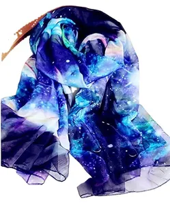तारों से आकाश गैलेक्सी स्टार अंतरिक्ष मुद्रण शिफॉन लांग लपेटें स्कार्फ के साथ उपहार बॉक्स