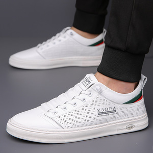Y3OPA – baskets blanches perforées respirantes pour hommes, chaussures bateau à bout rond, en cuir véritable, semelle extérieure en caoutchouc, couleur unie, pour l'été - Product Image 2