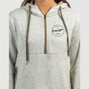 OEM Vintage Gris Gym Polaire Sérigraphie Coton Blanches Sweats À Manches Longues Sweat À Capuche Surdimensionné Demi Zip Pull Femmes - Product Image 6