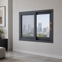 Fenêtre coulissante à double rail en verre trempé pour chambre à coucher, fabricant professionnel, style moderne en aluminium imitation bois