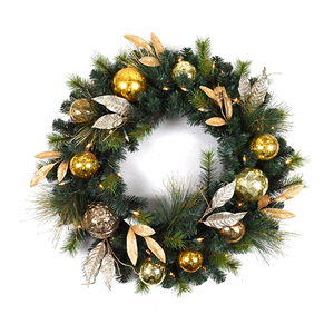 Factory Customized Round Artificial Green <b>Pvc</b> Xmas Wreath Decoration Artificia Christmas Wreath with Ball - Product Image 1