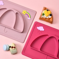 Assiette d'aspiration divisée en forme de parapluie Assiettes pour bébés en silicone Plats en silicone de qualité alimentaire Assiettes d'alimentation pour tout-petits