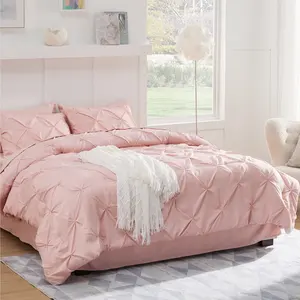 Rosa Queen Size Comforter Set - 8 Pezzi Nervature Letto in UN Sacchetto Pizzico Piega Set di Biancheria Da Letto con Copriletto Lenzuola Federe Fodere Per Cuscini