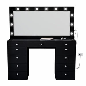 Coiffeuse avec miroir de maquillage, 6 <span class=keywords><strong>tiroirs</strong></span>, couleur <span class=keywords><strong>noire</strong></span>, table de toilette pour chambre à coucher, avec éclairage LED moderne - Product Image 4
