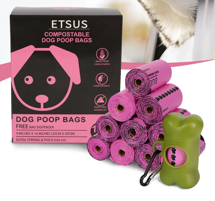 Mısır nişastası compostable köpek poop çanta özel etiket toptan köpek atık torbası biyobozunur kaka poşetleri