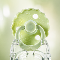 Sucette de dentition pour bébé en silicone écologique sans BPA, avec poignée à pétales floraux festonnés vert menthe pastel de qualité supérieure, 0-12 mois