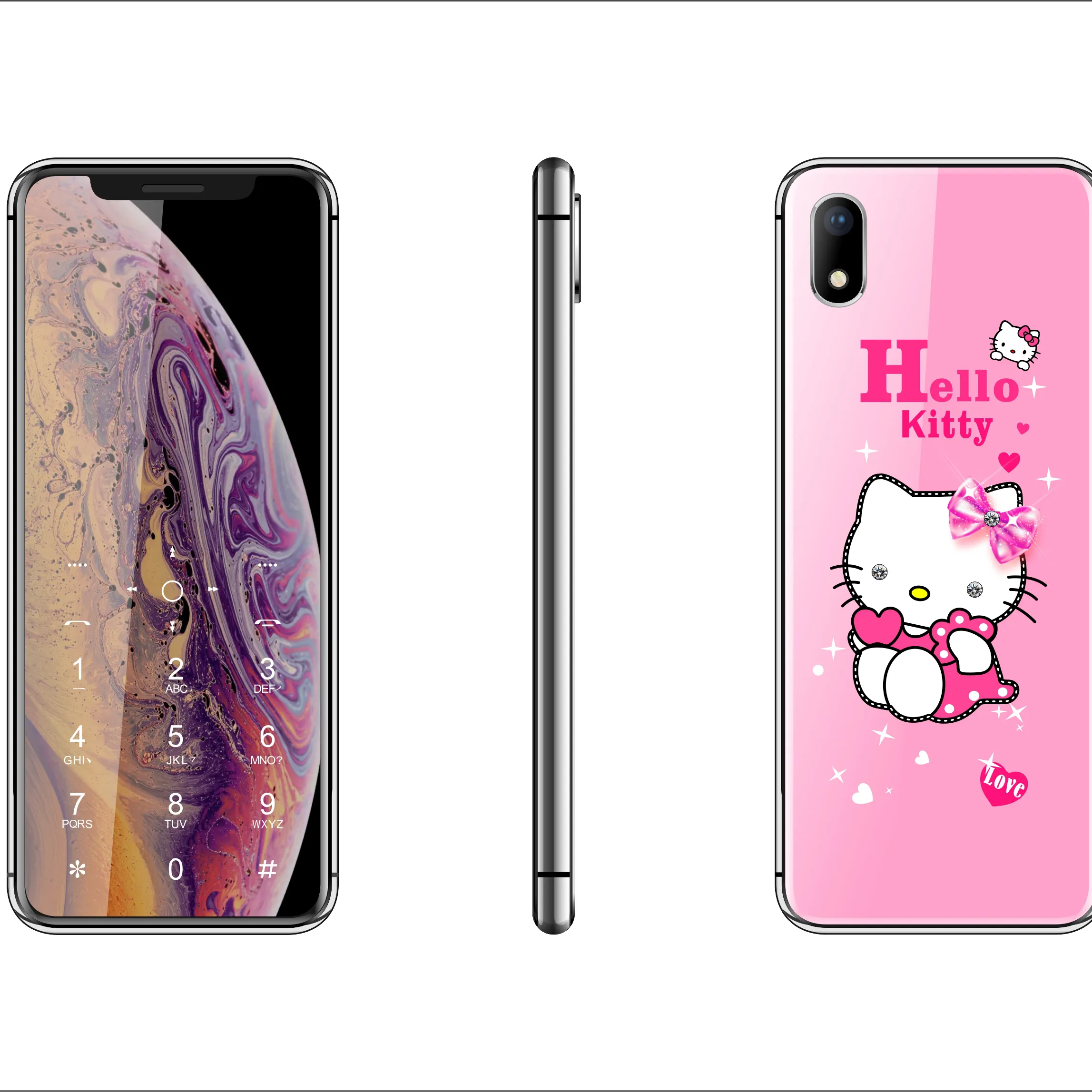 2022 Hot A88 GSM quad band dual sim mini phone cartoon designs hello kitty bar kids card mini pink mobile cell phone