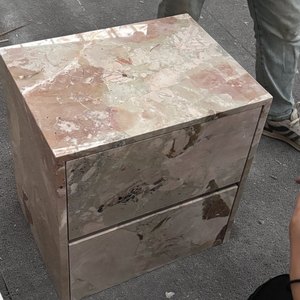 <span class=keywords><strong>Comodini</strong></span> di Lusso in Marmo Naturale, Design Moderno e Minimalista, Comodino in Pietra Rosa con 2 Cassetti per Camera da Letto - Product Image 4