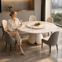 Ensemble rond de table à manger en marbre de luxe, extensible et pliable, 6 places, meubles rectangulaires en métal peu encombrants